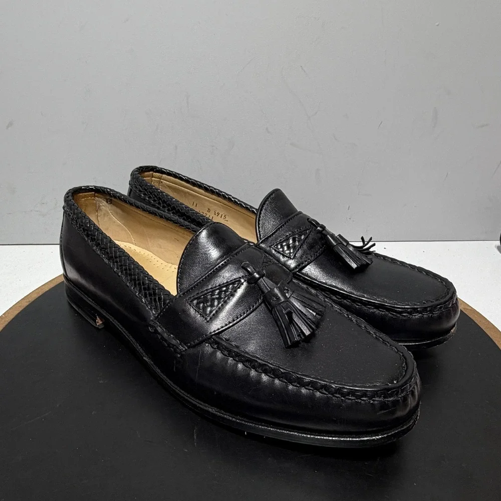 Allen Edmonds Maxfield Loafers Men 11 Tassel Braided Slip On Black Quiet‎ Luxury